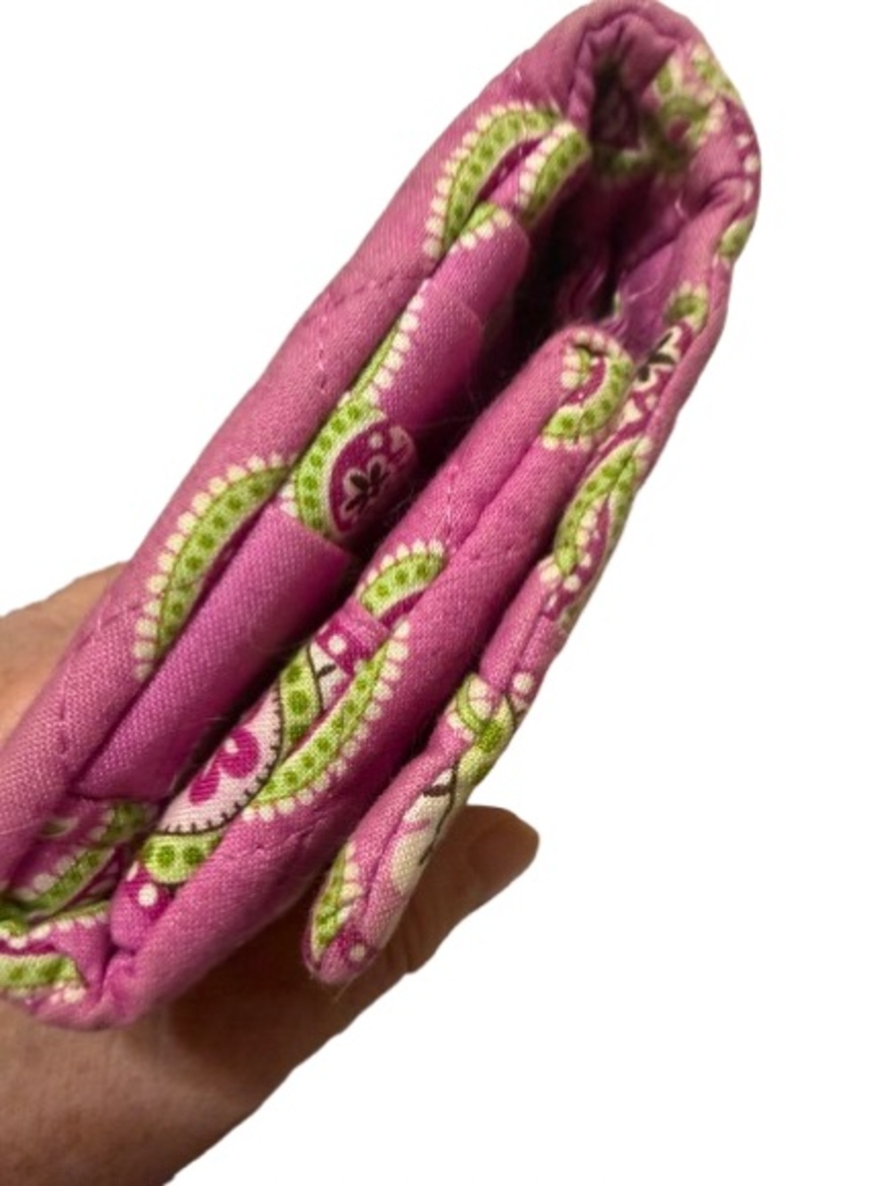 Rare Vera Bradley Bermuda Pink Quilted Tri-Fold Wallet with Paisley Lime Accents - Picture 9 of 15